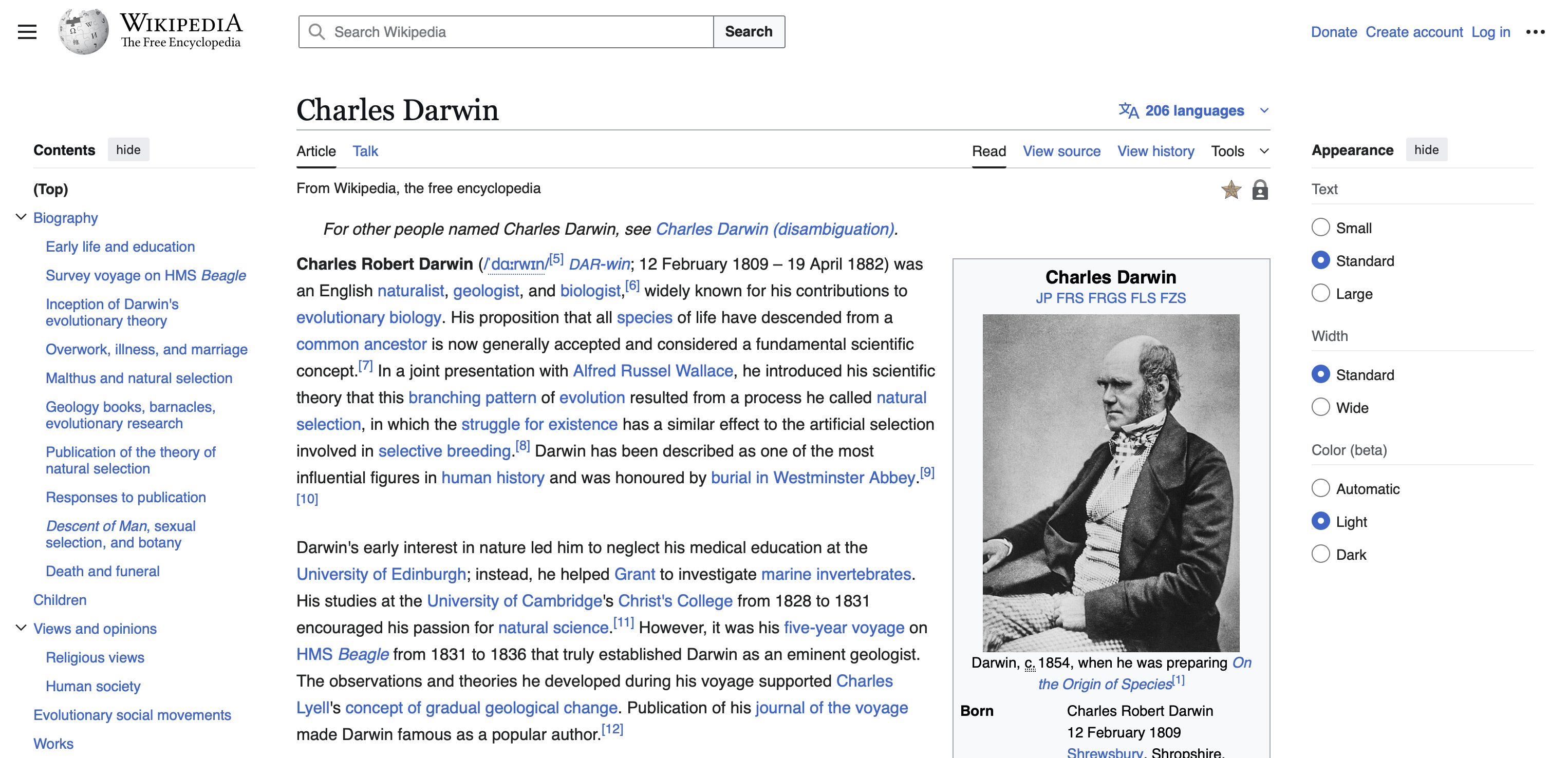 Darwin on Wikipedia