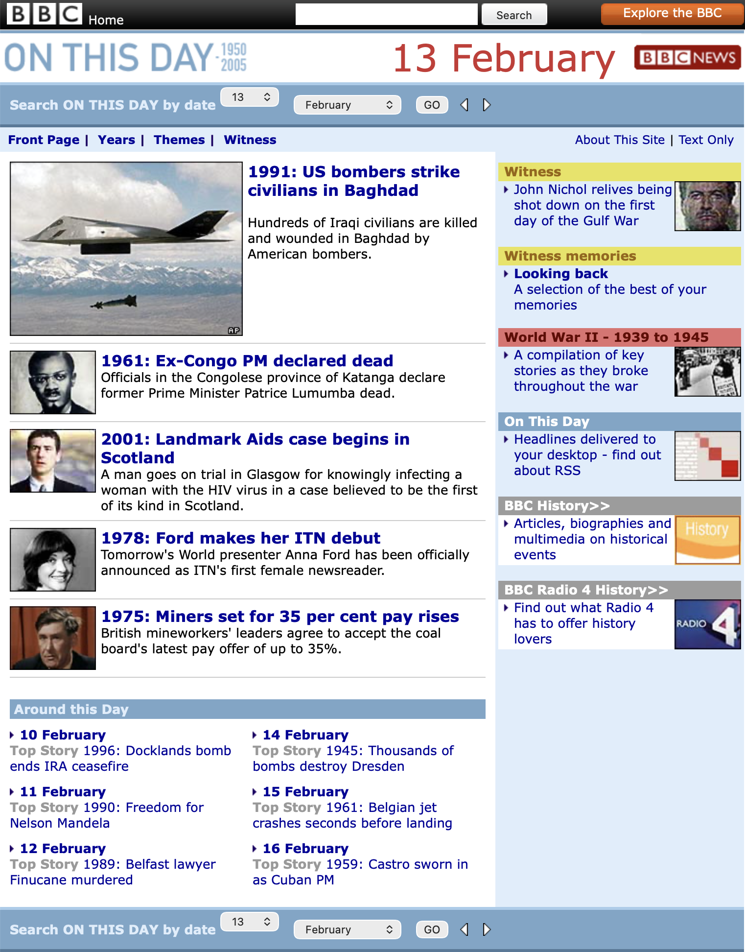 A screengrab of an old BBC webpage